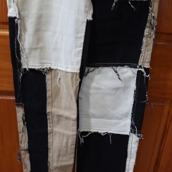 Crazy Cool Patchwork Mismatched Ragged Raw Edge Jeans Small Straight - Picture 9 of 11
